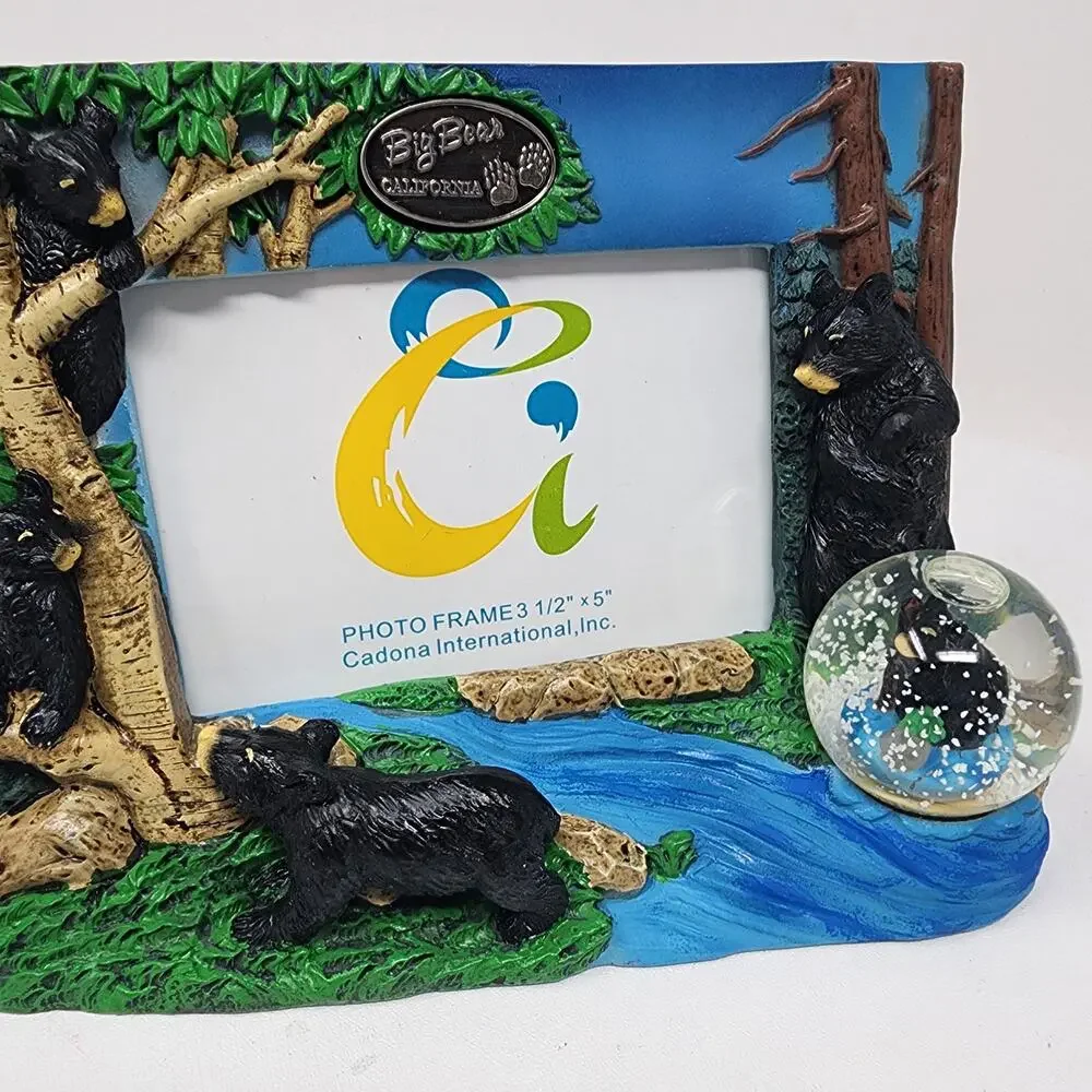 Big Bear Picture Frame Snow Globe 3D Resin Bears Trees California Souvenir